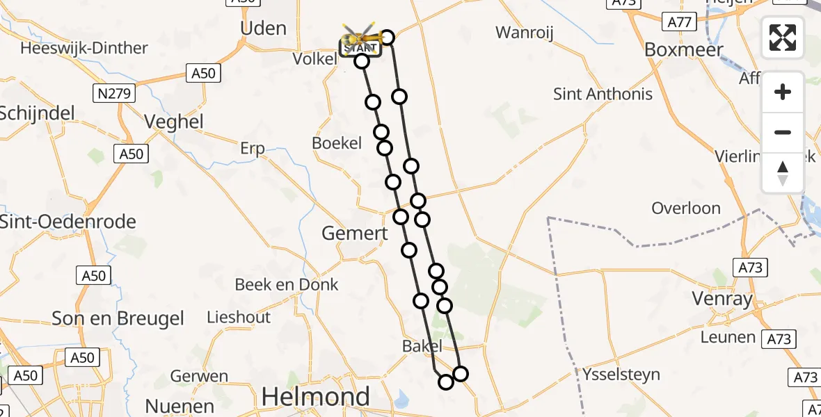 Vluchtroute Traumahelikopter Vliegbasis Volkel - Vliegbasis Volkel, 30 juli 2026, 05:57