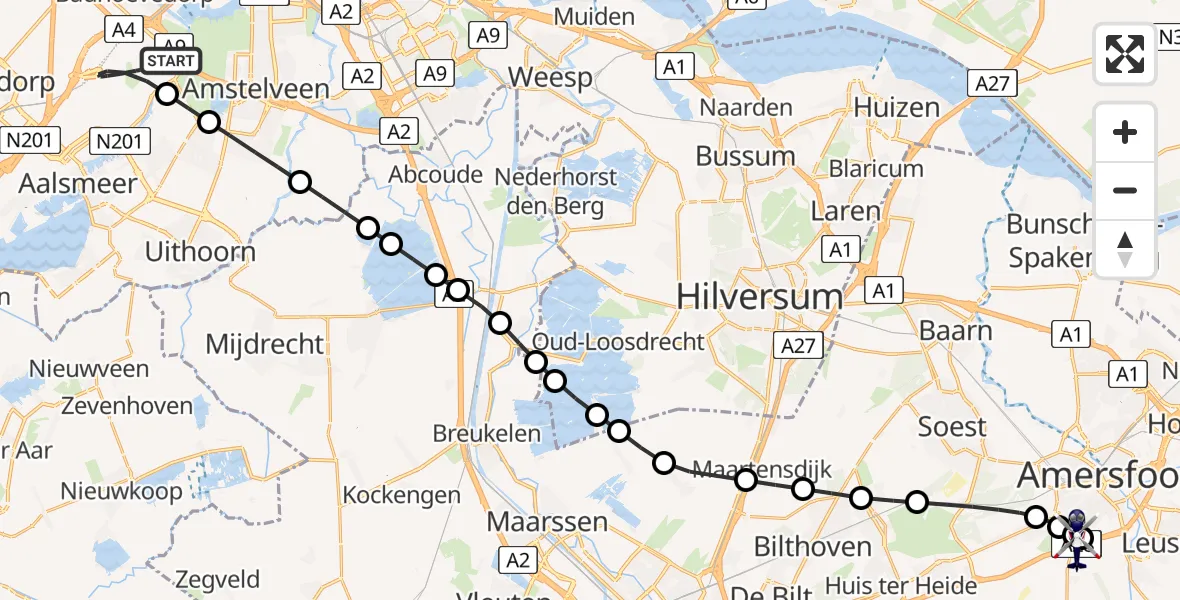 Vluchtroute Politiehelikopter Amsterdam Vliegveld Schiphol - Leusden, 30 juli 2026, 06:34