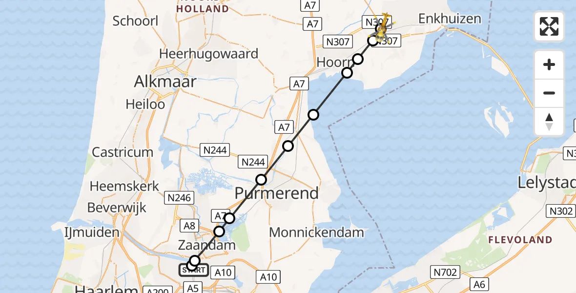Vluchtroute Traumahelikopter Amsterdam Heliport - Hoogkarspel, 30 juli 2026, 07:38