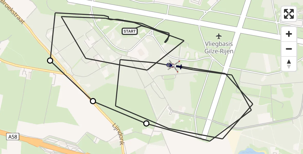 Vluchtroute Politiehelikopter Vliegbasis Gilze Rijen - Vliegbasis Gilze Rijen, 30 juli 2026, 08:00