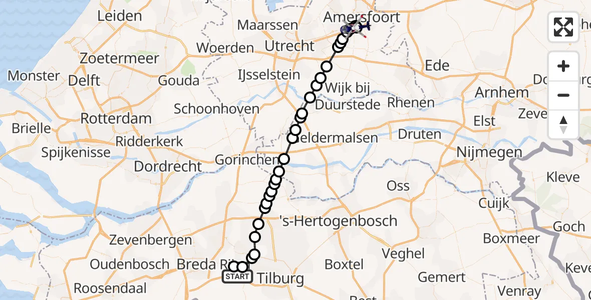 Vluchtroute Politiehelikopter Vliegbasis Gilze Rijen - Leusden, 30 juli 2026, 08:20