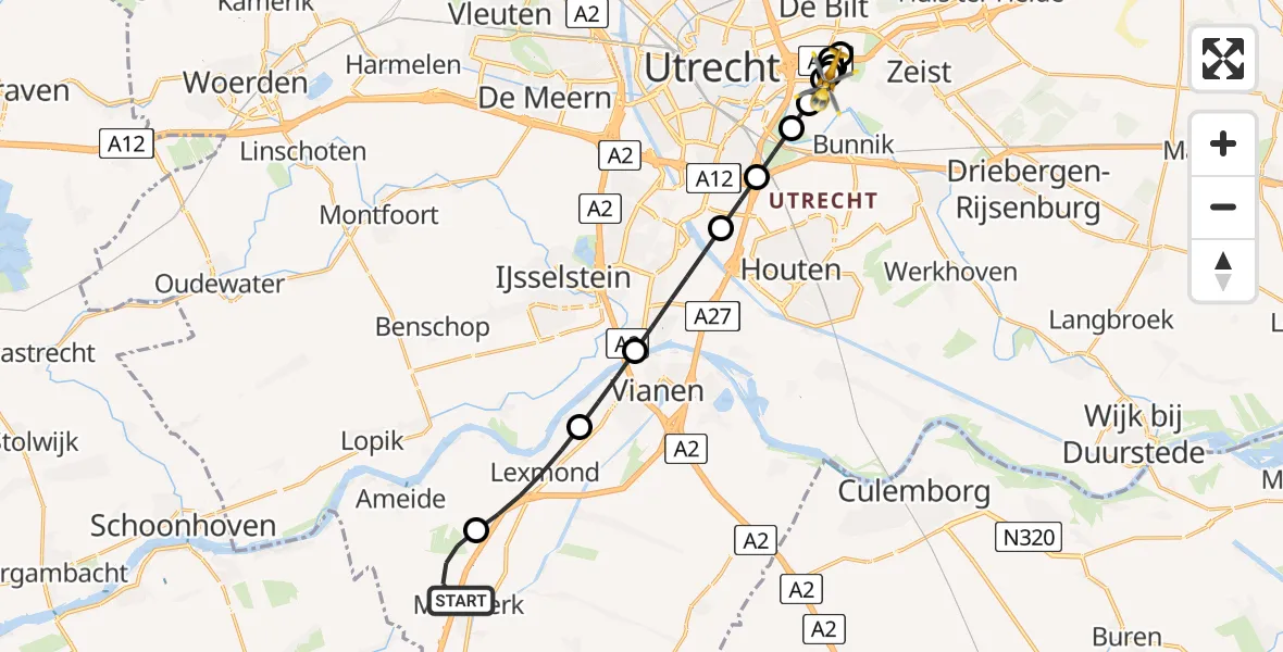 Vluchtroute Traumahelikopter Meerkerk - Universitair Medisch Centrum Utrecht, 30 juli 2026, 08:21