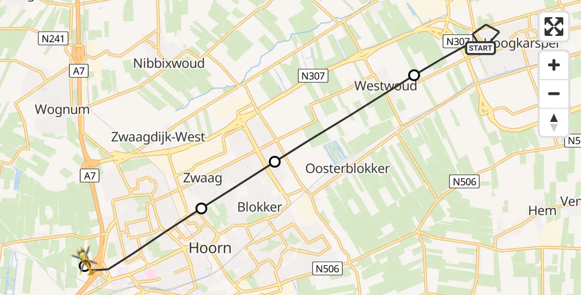 Vluchtroute Traumahelikopter Hoogkarspel - Berkhout, 30 juli 2026, 08:23