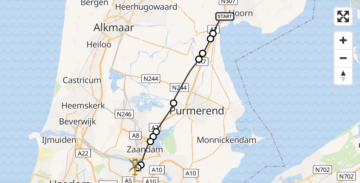 Vluchtroute Traumahelikopter Berkhout - Amsterdam Heliport, 30 juli 2026, 08:30