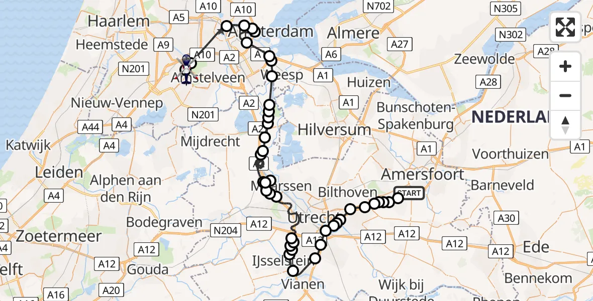 Vluchtroute Politiehelikopter Leusden - Amsterdam Vliegveld Schiphol, 30 juli 2026, 08:45