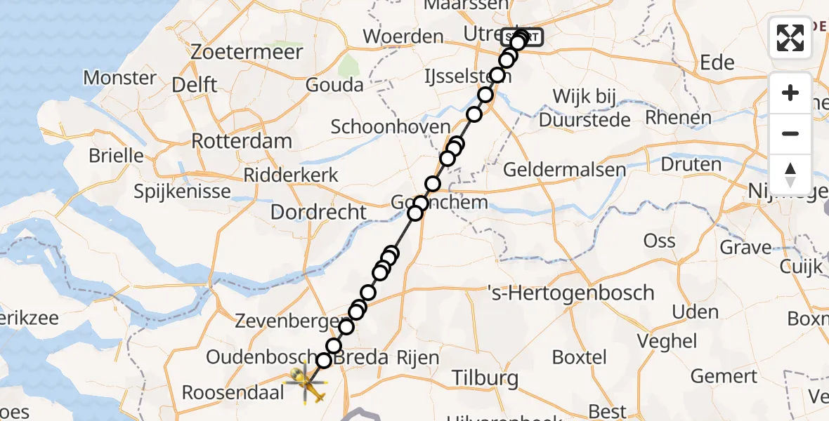 Vluchtroute Traumahelikopter Universitair Medisch Centrum Utrecht - Etten-Leur, 30 juli 2026, 08:49