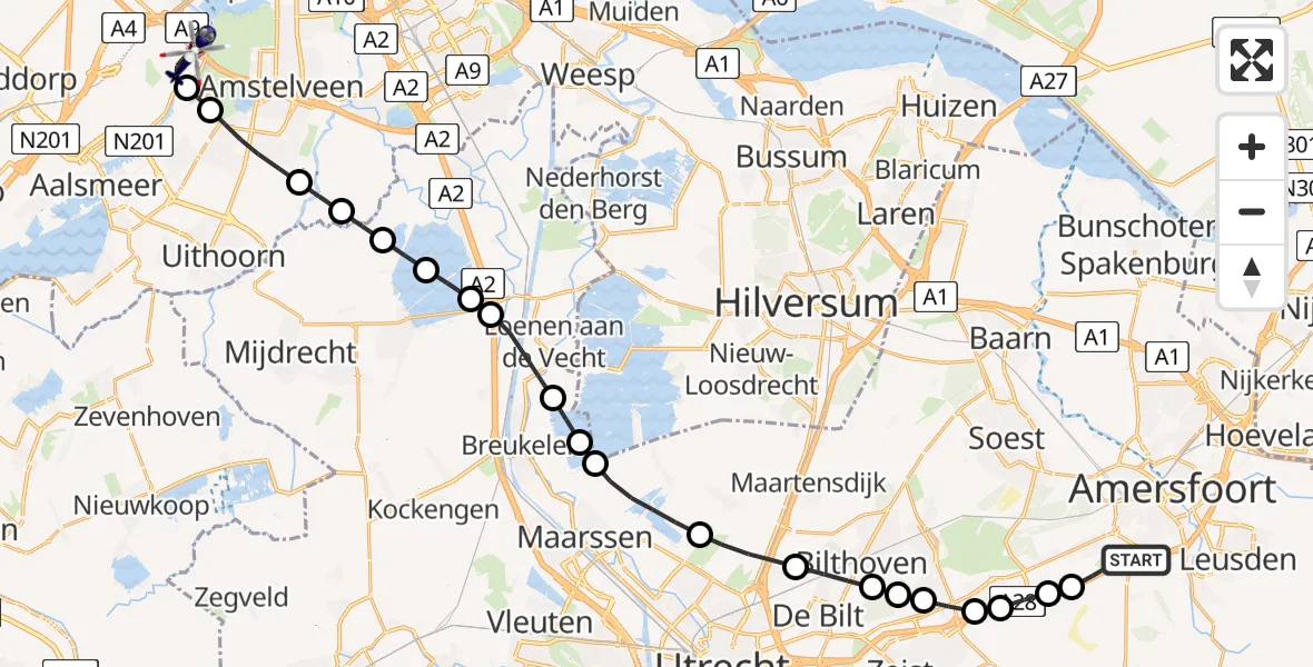 Vluchtroute Politiehelikopter Leusden - Amsterdam Vliegveld Schiphol, 30 juli 2026, 08:50