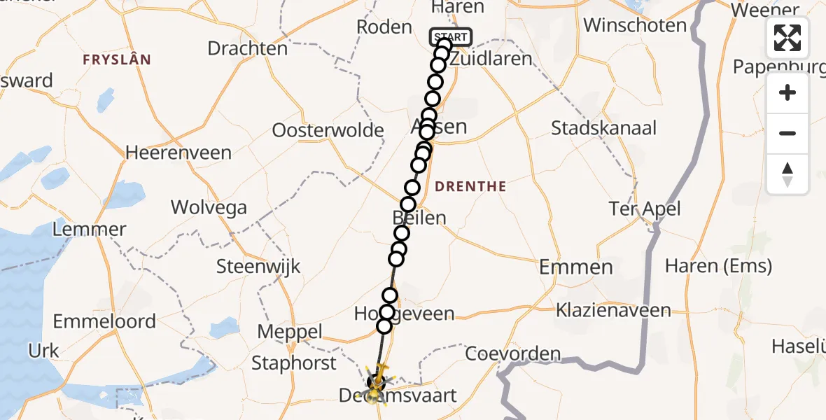 Vluchtroute Traumahelikopter Groningen Airport Eelde - Balkbrug, 30 juli 2026, 09:30
