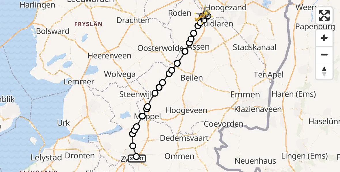 Vluchtroute Traumahelikopter Isala Hospital Zwolle Heliport - Groningen Airport Eelde, 30 juli 2026, 11:28
