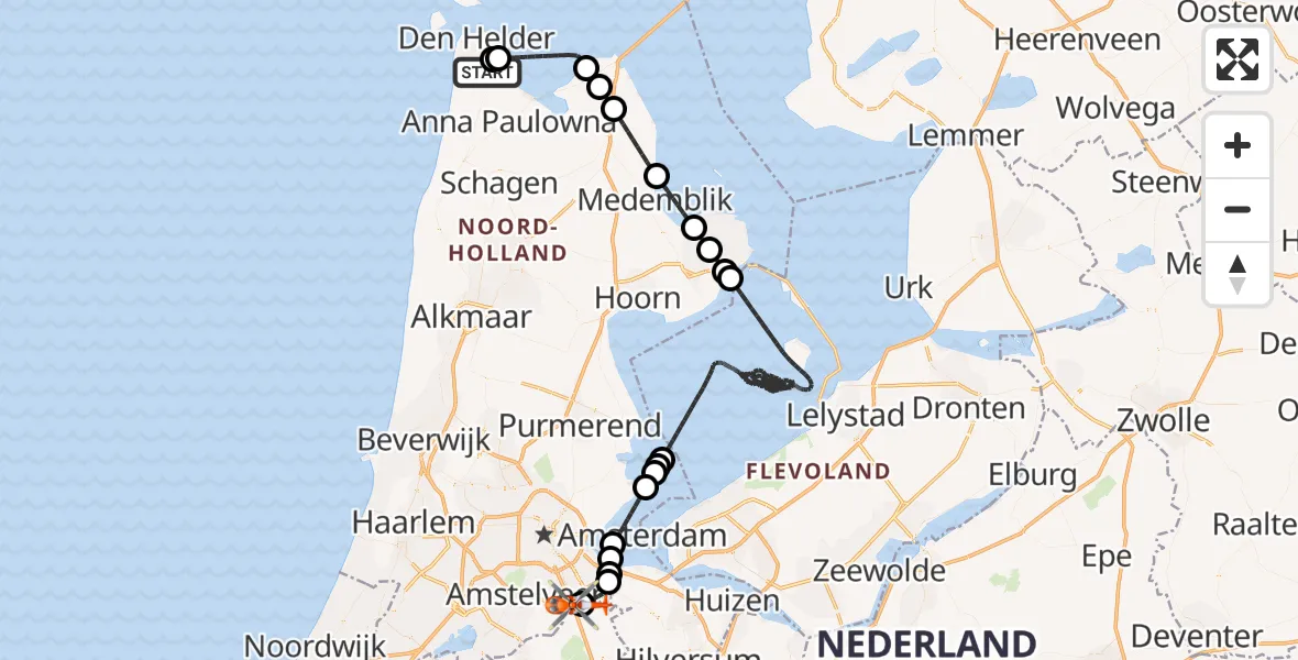 Vluchtroute Kustwachthelikopter Militair vliegveld De Kooy / Den Helder Airport - Amsterdam UMC Helipad, 30 juli 2026, 12:00