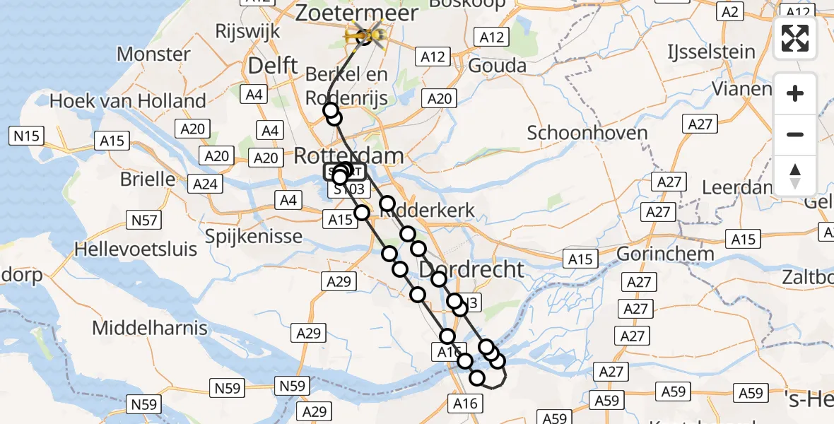Vluchtroute Traumahelikopter Leids Universitair Medisch Centrum (LUMC) - Zoetermeer, 30 juli 2026, 12:07