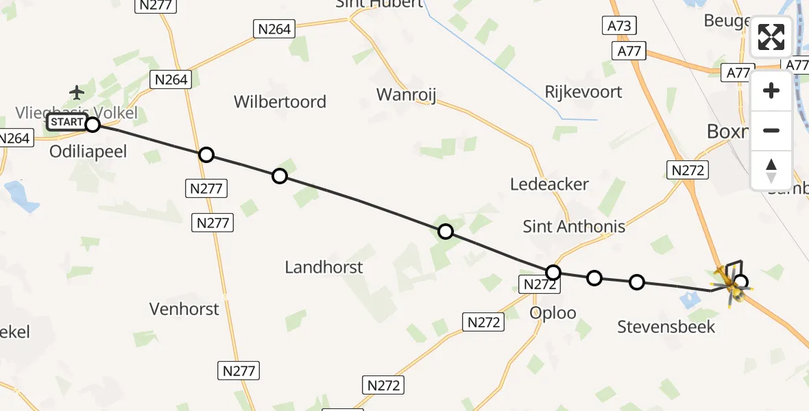 Vluchtroute Traumahelikopter Vliegbasis Volkel - Sambeek, 30 juli 2026, 13:52