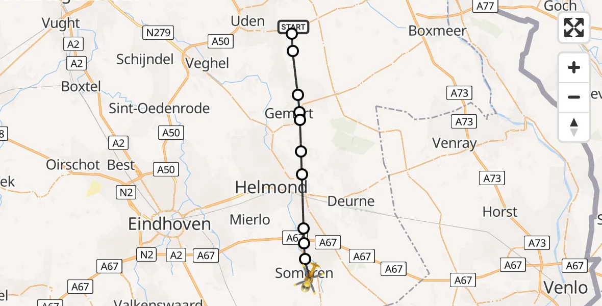 Vluchtroute Traumahelikopter Vliegbasis Volkel - Someren, 30 juli 2026, 15:52