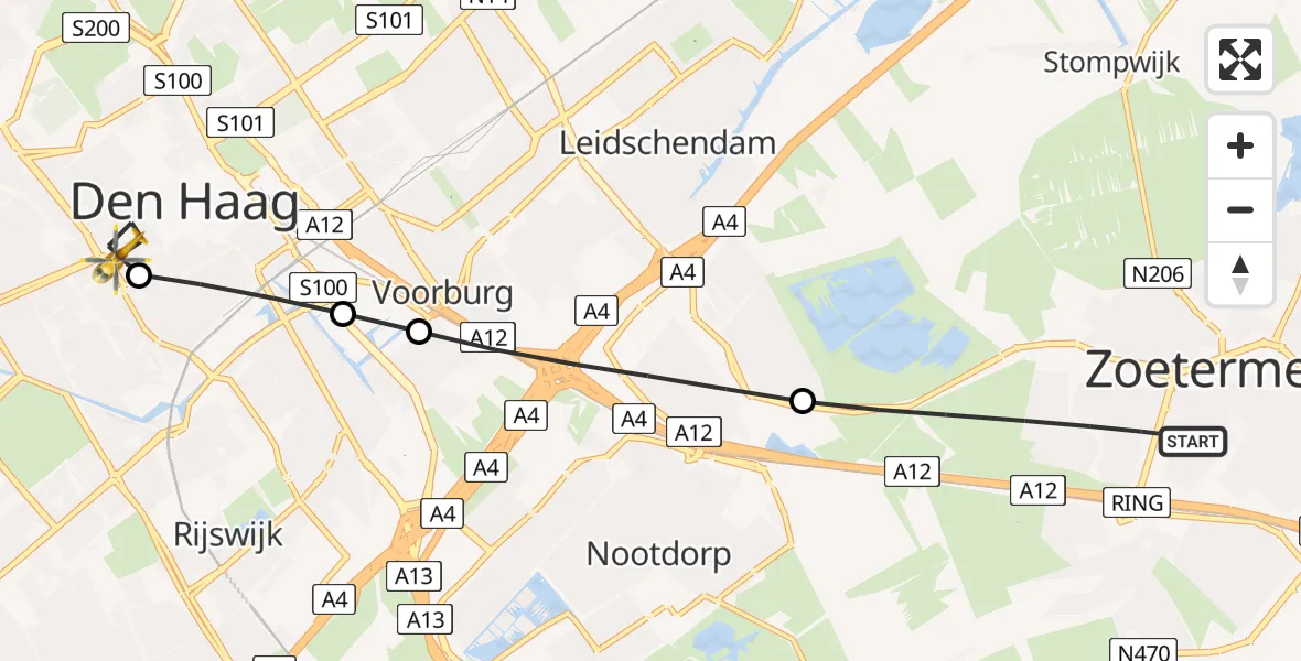 Vluchtroute Traumahelikopter Zoetermeer - HMC Westeinde Heliport, 30 juli 2026, 16:11