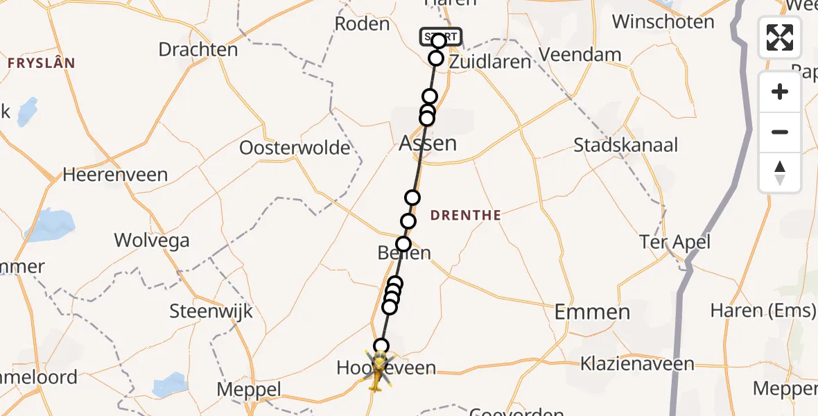 Vluchtroute Traumahelikopter Groningen Airport Eelde - Hoogeveen, 30 juli 2026, 16:41