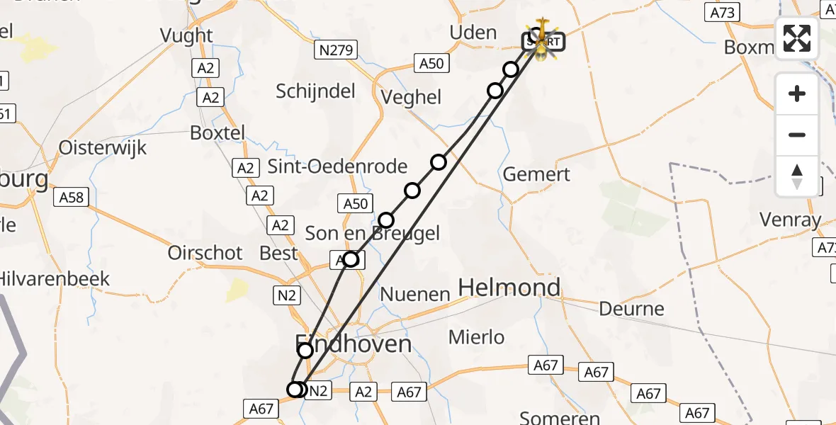 Vluchtroute Traumahelikopter Vliegbasis Volkel - Vliegbasis Volkel, 30 juli 2026, 17:02