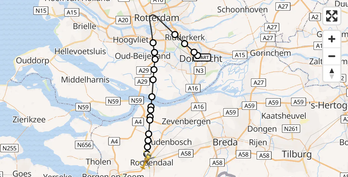 Vluchtroute Traumahelikopter Dordrecht - Roosendaal, 30 juli 2026, 17:26