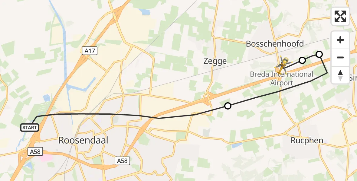 Vluchtroute Traumahelikopter Roosendaal - Breda International Airport, 30 juli 2026, 17:53