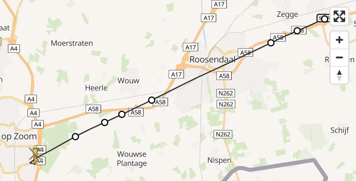 Vluchtroute Traumahelikopter Breda International Airport - Bergen op Zoom, 30 juli 2026, 18:14