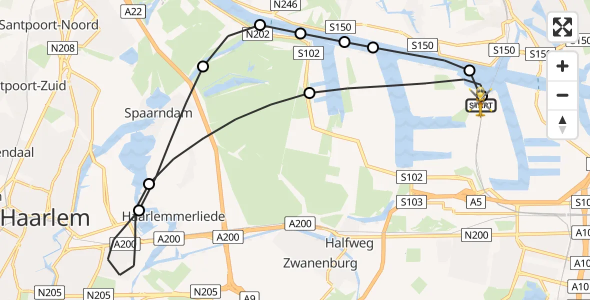 Vluchtroute Traumahelikopter Amsterdam Heliport - Amsterdam Heliport, 30 juli 2026, 18:35