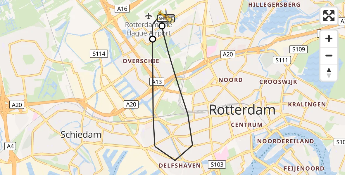 Vluchtroute Traumahelikopter Rotterdam The Hague Airport - Rotterdam The Hague Airport, 30 juli 2026, 19:13