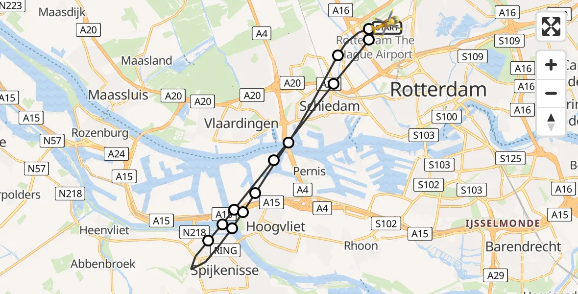Vluchtroute Traumahelikopter Rotterdam The Hague Airport - Rotterdam The Hague Airport, 30 juli 2026, 19:40