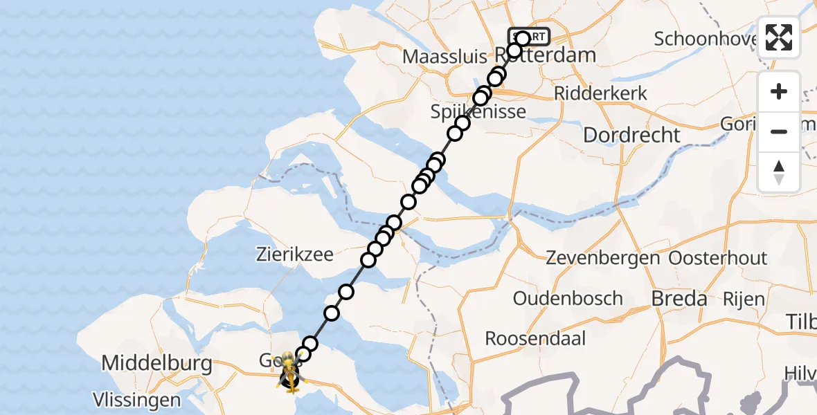 Vluchtroute Traumahelikopter Rotterdam The Hague Airport - Admiral De Ruyter Hospital Heliport, 31 juli 2026, 00:32