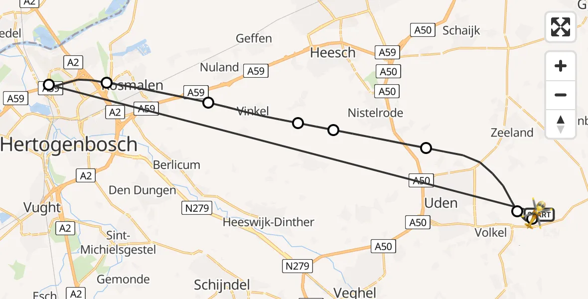 Vluchtroute Traumahelikopter Vliegbasis Volkel - Vliegbasis Volkel, 31 juli 2026, 02:21