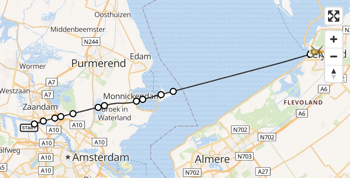 Vluchtroute Traumahelikopter Amsterdam Heliport - Lelystad, 31 juli 2026, 07:46