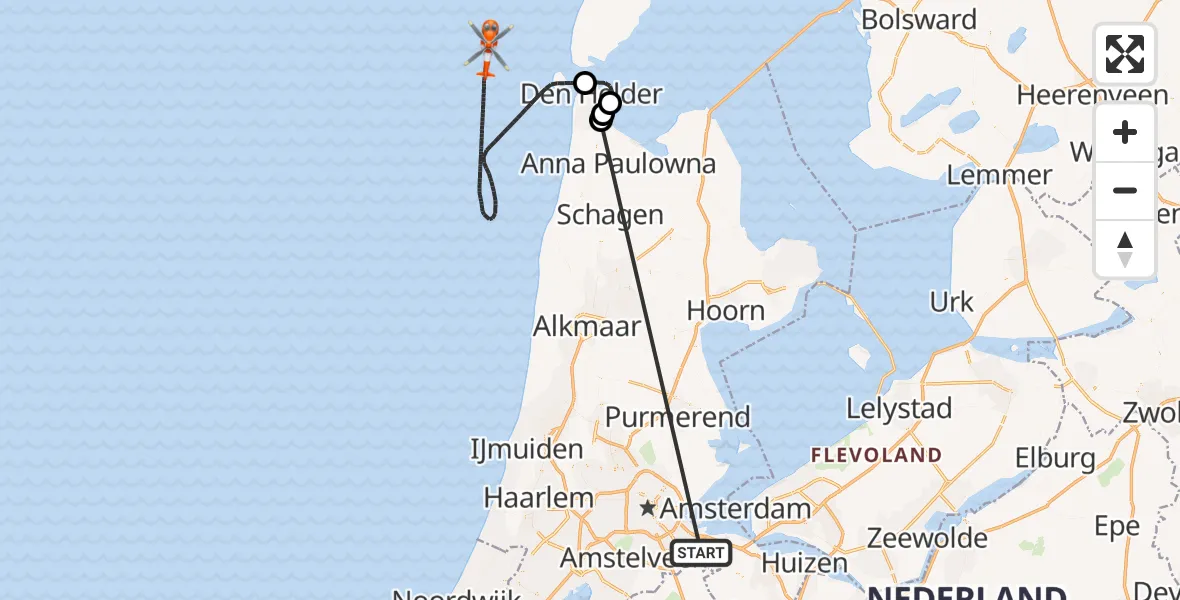 Vluchtroute Kustwachthelikopter Amsterdam - Noordzee, 31 juli 2026, 07:59