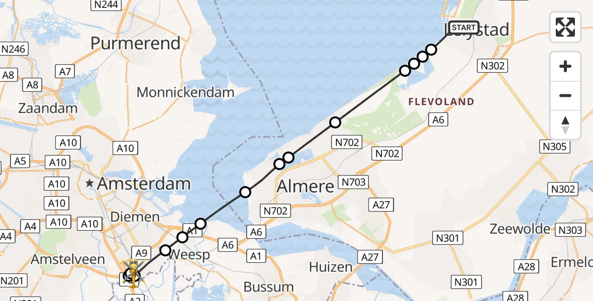 Vluchtroute Traumahelikopter Lelystad - Amsterdam UMC Helipad, 31 juli 2026, 08:31