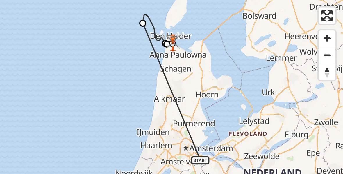 Vluchtroute Kustwachthelikopter Amsterdam - Militair vliegveld De Kooy / Den Helder Airport, 31 juli 2026, 08:45