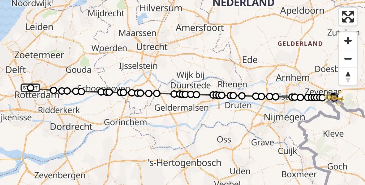 Vluchtroute Traumahelikopter Rotterdam The Hague Airport - Babberich, 31 juli 2026, 08:47