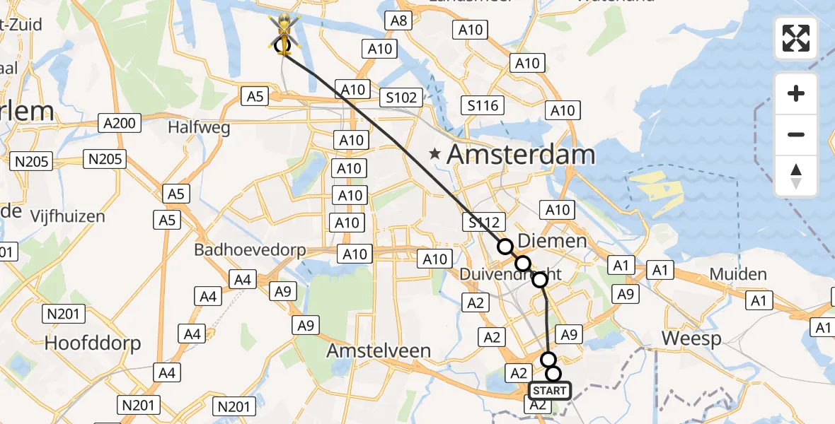 Vluchtroute Traumahelikopter Amsterdam UMC Helipad - Amsterdam Heliport, 31 juli 2026, 09:25