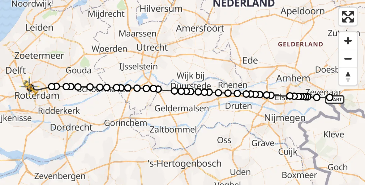Vluchtroute Traumahelikopter Babberich - Rotterdam The Hague Airport, 31 juli 2026, 09:57