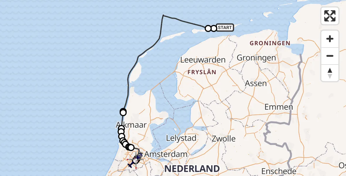 Vluchtroute Politiehelikopter Noordzee - Amsterdam Vliegveld Schiphol, 31 juli 2026, 10:49