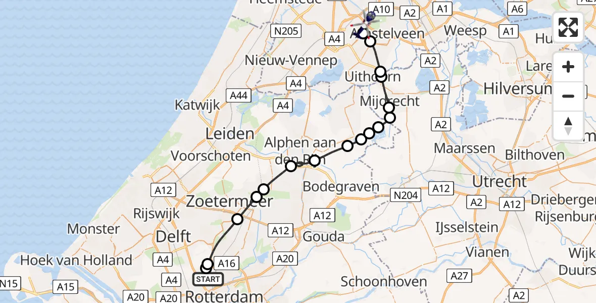 Vluchtroute Politiehelikopter Rotterdam The Hague Airport - Amsterdam Vliegveld Schiphol, 31 juli 2026, 11:07
