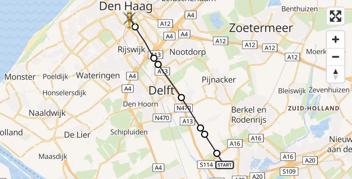 Vluchtroute Traumahelikopter Rotterdam The Hague Airport - 's-Gravenhage, 31 juli 2026, 11:31
