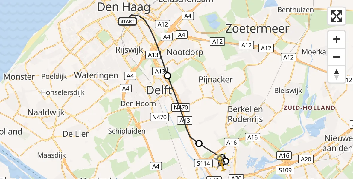 Vluchtroute Traumahelikopter 's-Gravenhage - Rotterdam The Hague Airport, 31 juli 2026, 11:56