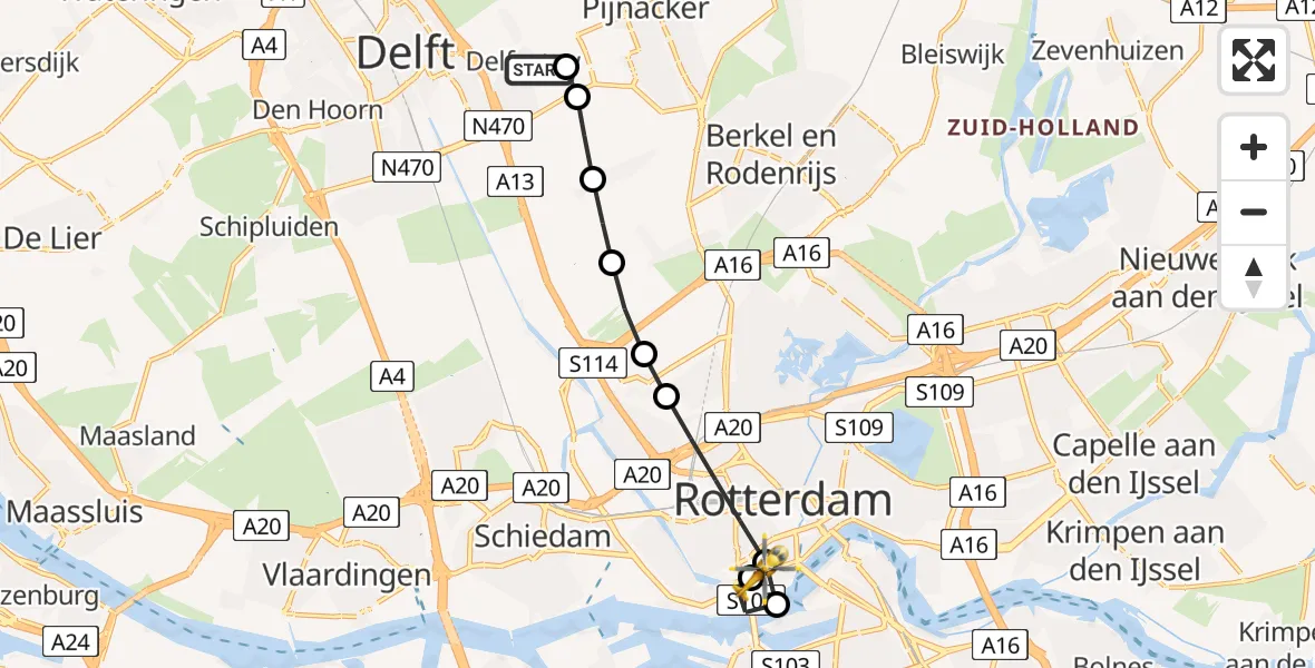 Vluchtroute Traumahelikopter Delfgauw - Erasmus MC, 31 juli 2026, 13:29