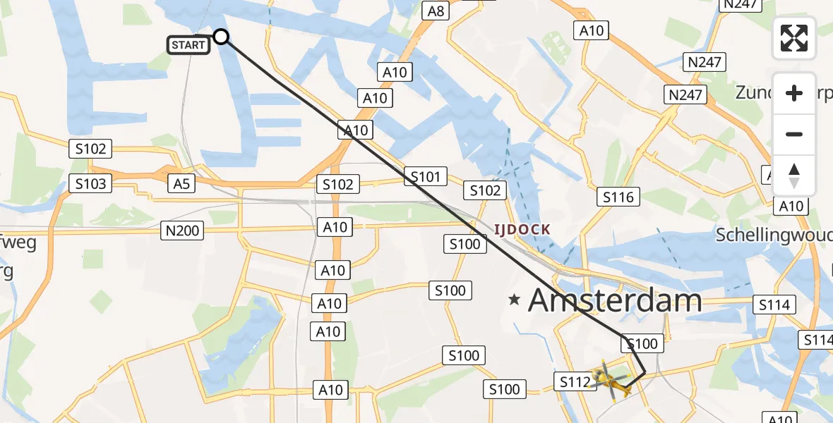 Vluchtroute Traumahelikopter Amsterdam Heliport - Amsterdam, 31 juli 2026, 13:32