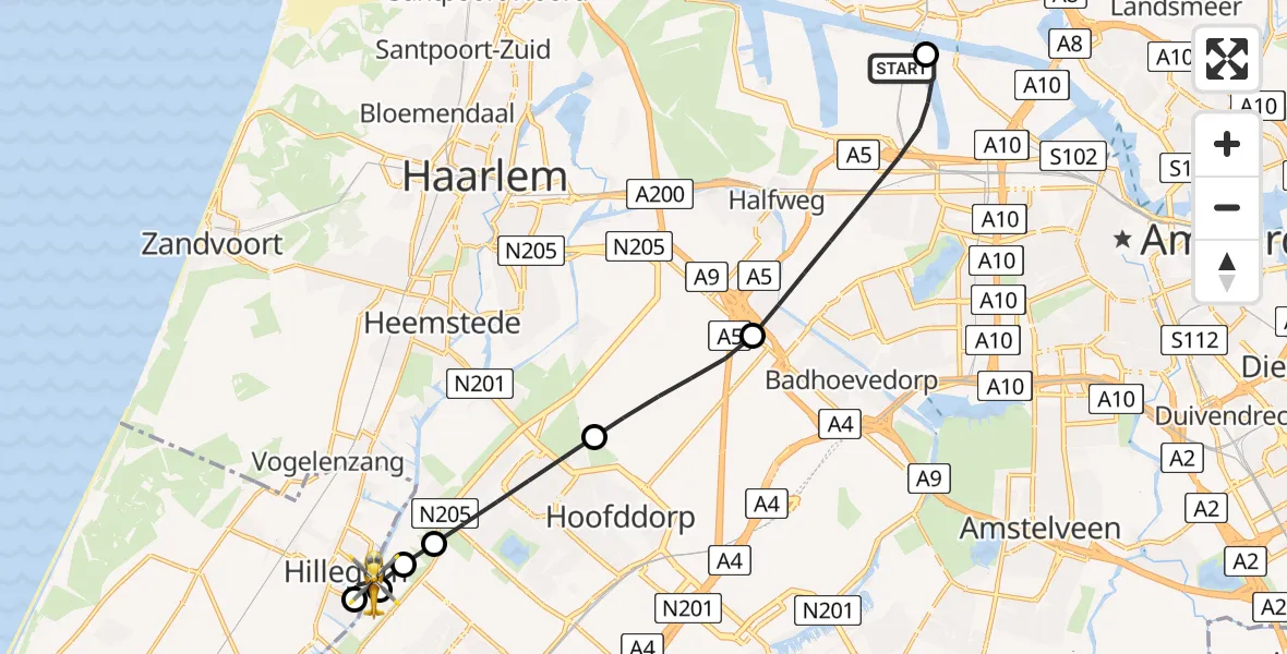 Vluchtroute Traumahelikopter Amsterdam Heliport - Beinsdorp, 31 juli 2026, 16:08