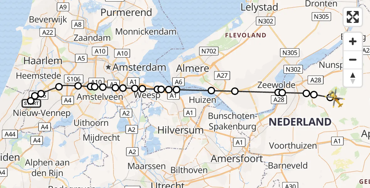 Vluchtroute Traumahelikopter Beinsdorp - Elspeet, 31 juli 2026, 16:36