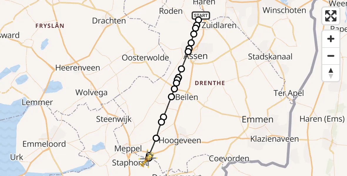 Vluchtroute Traumahelikopter Groningen Airport Eelde - IJhorst, 31 juli 2026, 17:37
