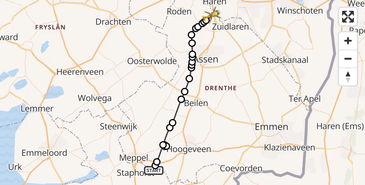 Vluchtroute Traumahelikopter IJhorst - Groningen Airport Eelde, 31 juli 2026, 18:15