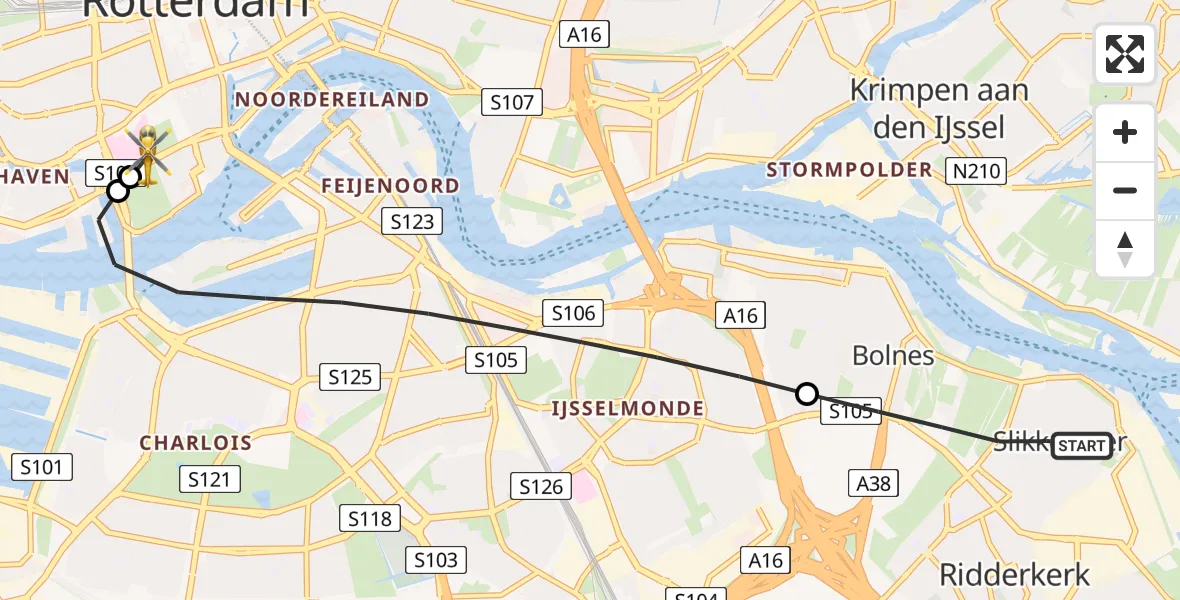 Vluchtroute Traumahelikopter Ridderkerk - Erasmus MC, 31 juli 2026, 18:59