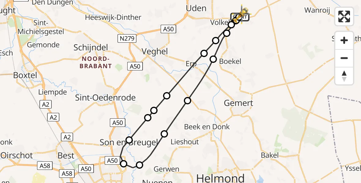Vluchtroute Traumahelikopter Vliegbasis Volkel - Vliegbasis Volkel, 31 juli 2026, 19:58