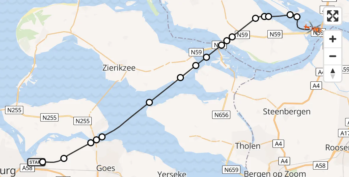 Vluchtroute Kustwachthelikopter Vliegveld Midden-Zeeland - Haringvliet, 31 juli 2026, 21:37