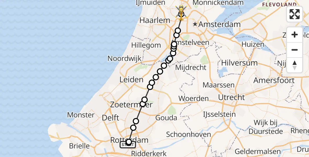 Vluchtroute Traumahelikopter Erasmus MC - Amsterdam Heliport, 01 augustus 2026, 04:35