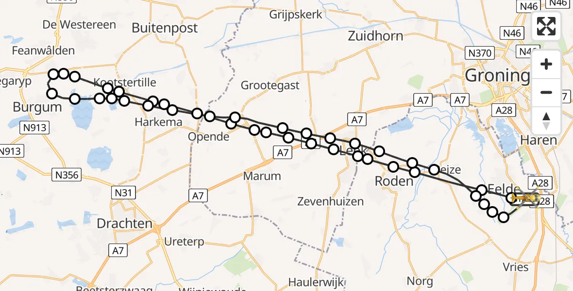 Vluchtroute Traumahelikopter Groningen Airport Eelde - Groningen Airport Eelde, 01 augustus 2026, 05:26